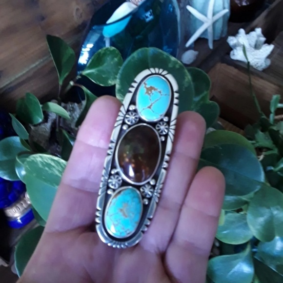 Huge!Vtg Navajo Turquoise Ring - Picture 4 of 8